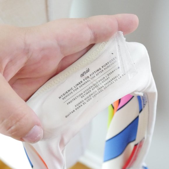 NWOT Aerie White Neon Rainbow Striped Full Coverage One Piece Bathing Suit XL - Picture 4 of 11